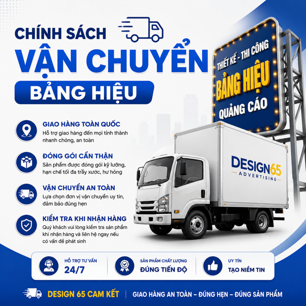 Cập nhật thông tin chính sách vận chuyển bảng hiệu quảng cáo tại Design 65